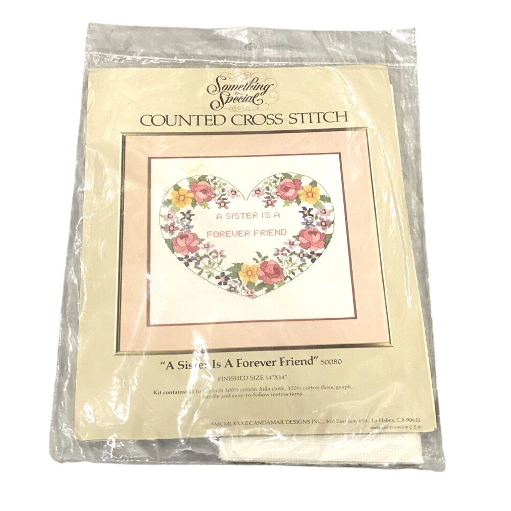 A SISTER IS A FOREVER FRIEND Counted Cross Stitch Craft Kit #50090 14"x14" NEW